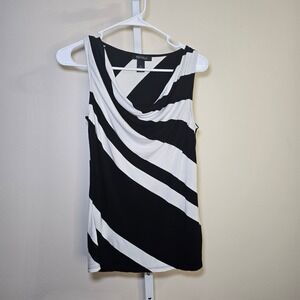 Ladies White House Black Market Sleeveless Top Black White Striped Tank Blouse M